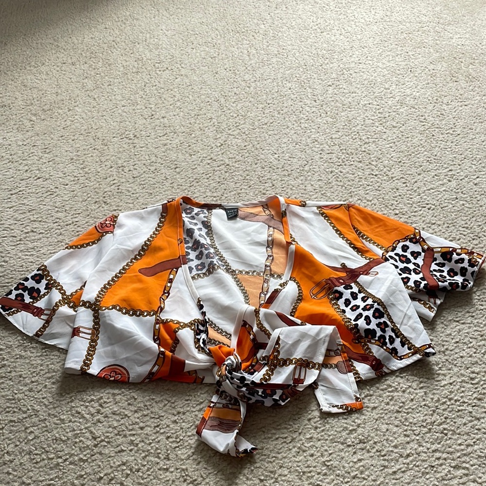 Orange multicolored tie top